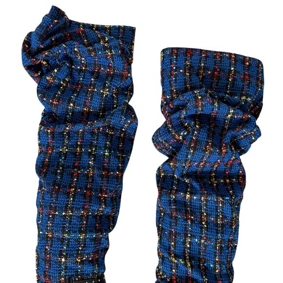 AZALEA WANG Taja Plaid Thigh High Boot With Buckle Detail In Blue 3'' Heel - Picture 9 of 13